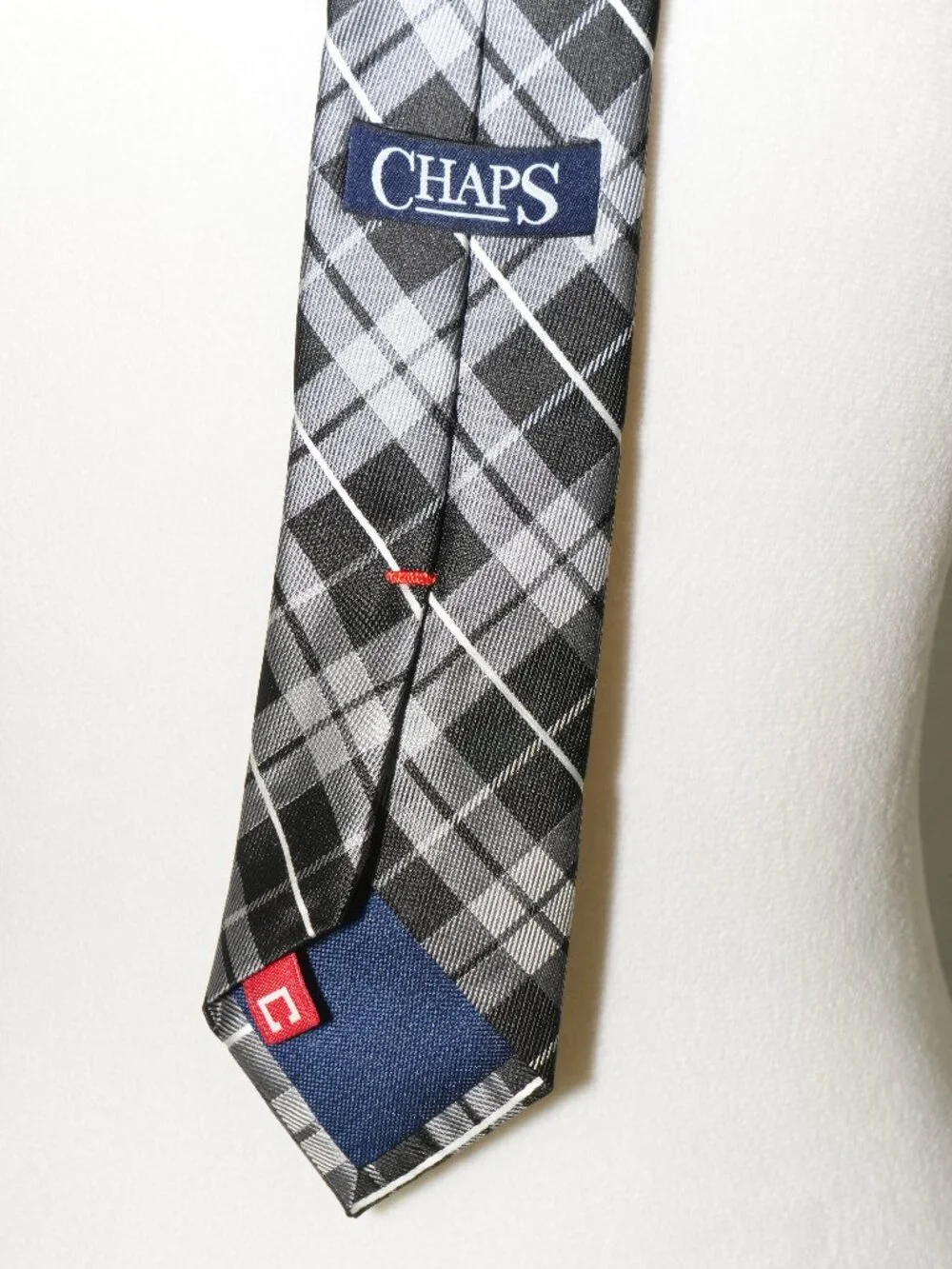 LNC Chaps 2.25” W x 48”L Boys Plaid Tie 100% Polyester Shiny Black Gray White